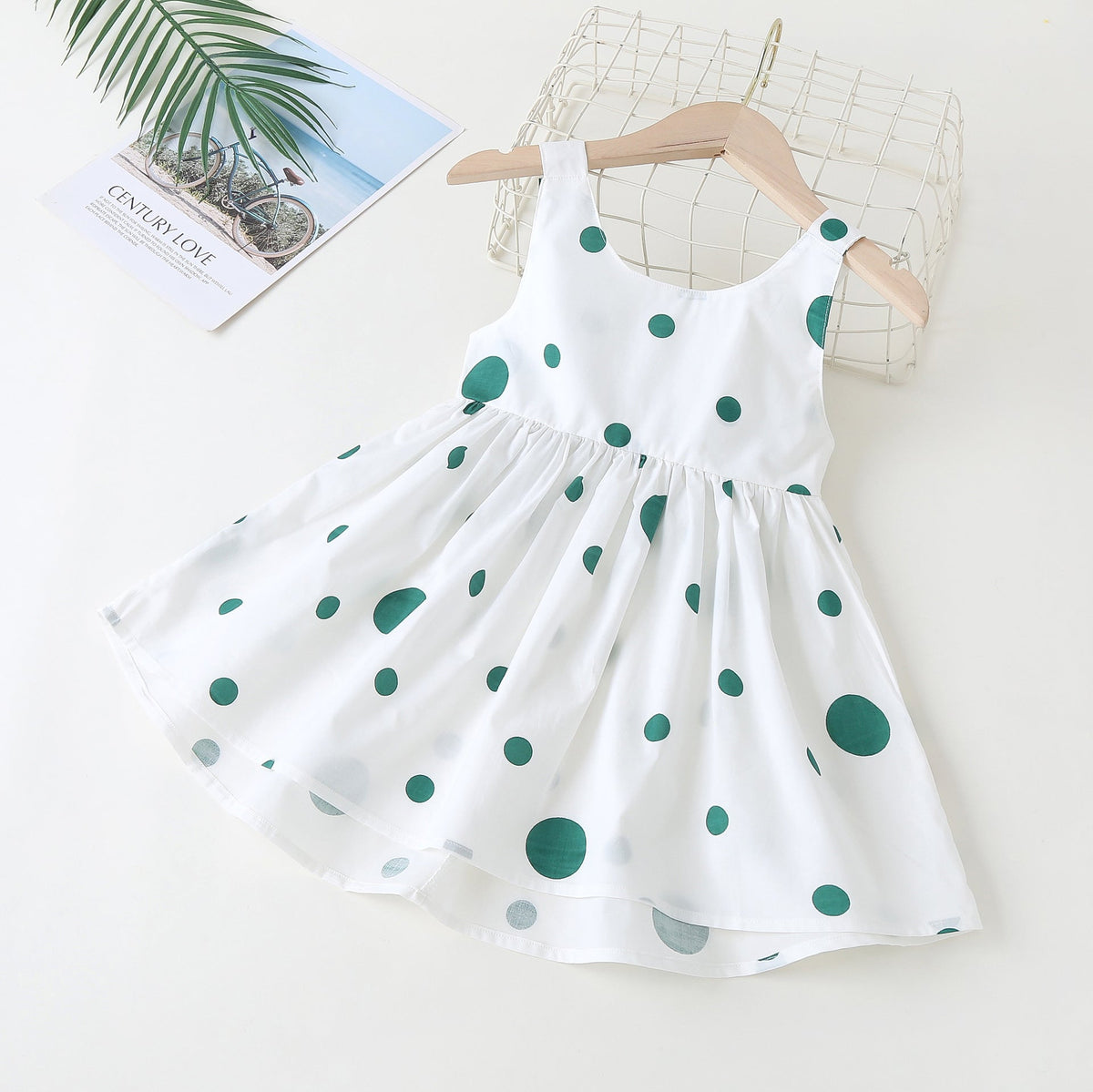 Baby Girls Polka Dot Pattern Sleeveless Round Collar Dress With Bow Decoration