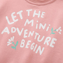 Spring and Autumn Girls Letters Pattern Long Sleeves Pullover and Cartoon Pants Clothing Set