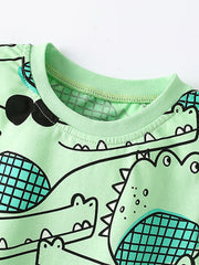 Summer Baby Kids Unisex Alligator Animals Cartoon Pattern Short Sleeves T-Shirt And Shorts Casual Clothing Set