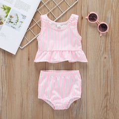 Baby Girl Striped Graphic Ruffle Tops Combo Shorts One Pieces Swimsuit