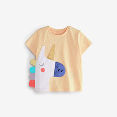 Baby Cartoon Animal Patched Graphic Short Sleeve O-Neck Design Tops