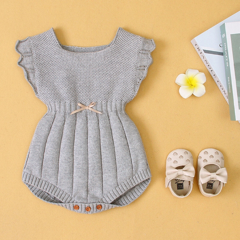 Baby Girl 1pcs Ribbed Knitted Pattern Ruffle Design Solid Knitted Onesies Bodysuit