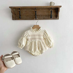 Baby Girls Long Sleeves Embroidery Lace Trim Onesie