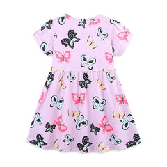 Summer Arrival Colorful Butterfly Pattern Short Sleeves Dress for Stylish Girls