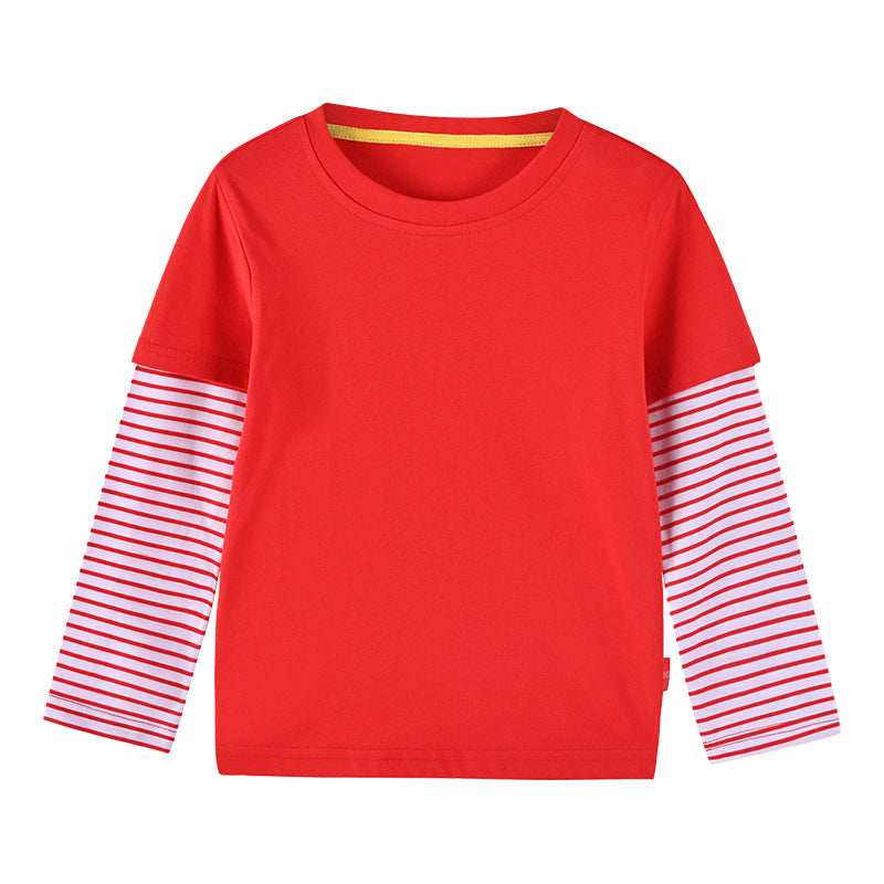 Boys And Girls Striped Sleeve Patchwork O-Neck Fake Hoodie In Autumn