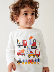 Spring And Autumn Boys Cartoon Vehicles Pattern Long Sleeves Top T-Shirt And Solid Color Pants Clothing Set