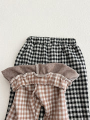 Arrival Autumn Baby Kids Girls Cheap Plaid Trousers Pants with Lace Trim