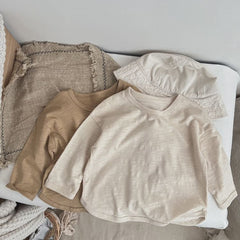 Baby Boy And Girl Solid Color O-Neck Design Long-Sleeved Tops In Spring