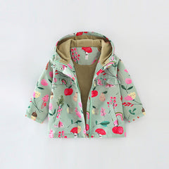 Baby Girl Flower And Fruit Pattern Zipper Design Beautiful Coat Windbreaker