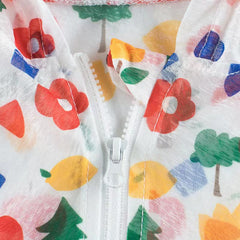 Baby Girl Floral Print Pattern Children Zipper Sunscreen Jacket With Hat