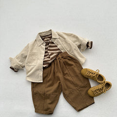 Spring Children Korean Style Casual Trousers For Boys And Girls, Mountain Style Cross-Cut Seam Radish Pants