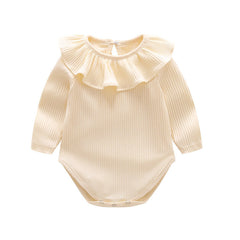 Baby Solid Color Ruffle & Buttoned Design Long-Sleeved O-Neck Onesies