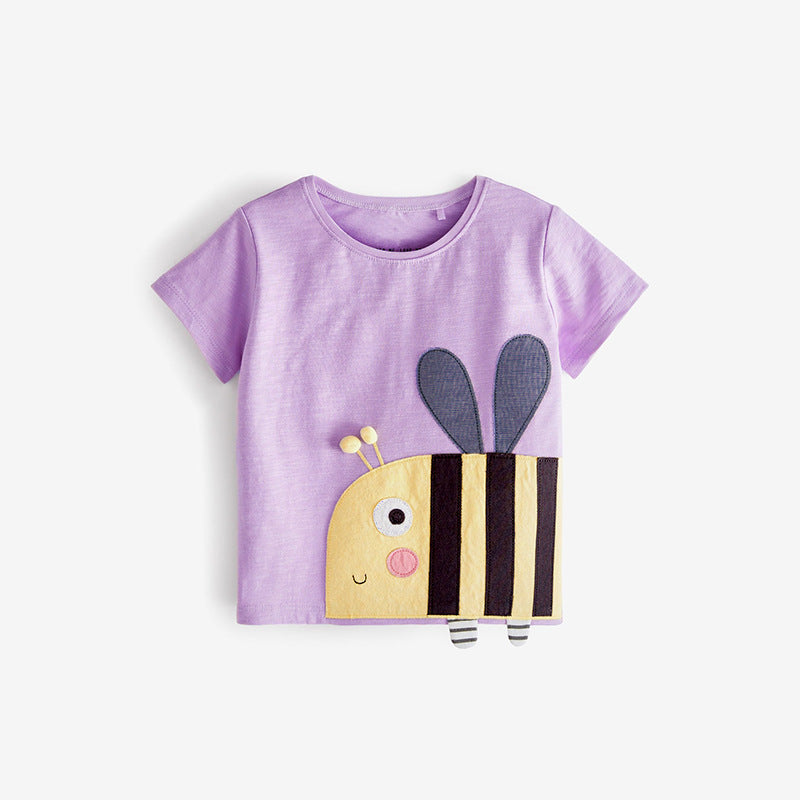 Baby Cartoon Animal Patched Graphic Short Sleeve O-Neck Design Tops