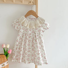 Summer Girls Floral Pattern Ruffle Collar Onesies OR Girls Dress