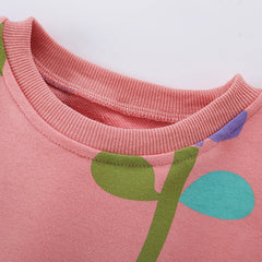 Spring and Autumn Girls Floral Pattern Long Sleeves Pullover and Blue Pants Clothing Set