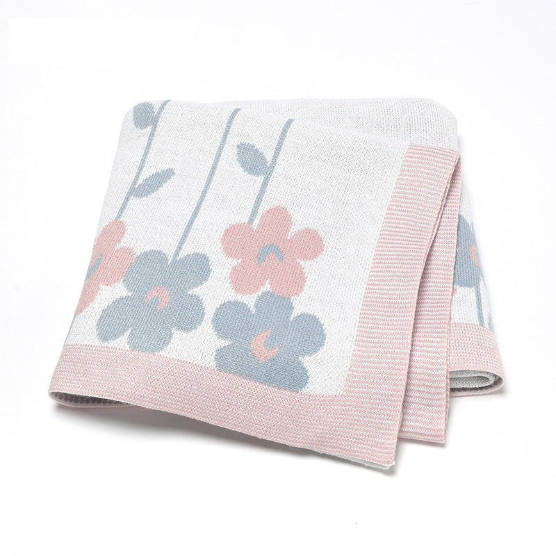 Knitted Beautiful Flower Soft Baby Blanket, Perfect For Newborn Boys And Girls