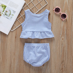 Baby Girl Striped Graphic Ruffle Tops Combo Shorts One Pieces Swimsuit