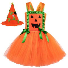 Arrival Girls’ Halloween Pumpkin Pattern Dress – Princess Cosplay Costume Set Party, and Stage Performance