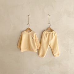 Baby Solid Color Sunflower Patched Pattern Hoodies With Pants Sets