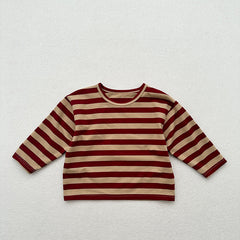 Spring Baby Kids Vintage Striped Crew Neck Long Sleeve Shirt