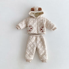 Winter Infant Baby Teddy Paws Pattern Long Sleeves Coat With Thick Pants Cute Sets