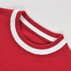Baby Solid Color Striped Hem Design O-Neck Knit Sweater