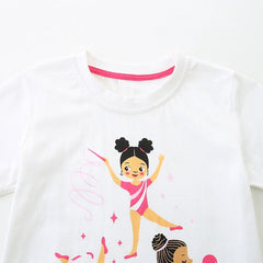 Summer Girls’ Rhythmic Gymnastics Cartoon Pattern T-shirt in European and American Style