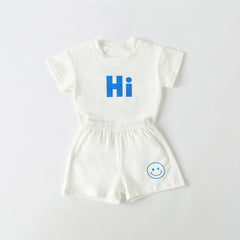 Baby Smiley & Slogan Print Tops Combo Shorts Sets