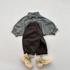 Spring Children Korean Style Casual Trousers For Boys And Girls, Mountain Style Cross-Cut Seam Radish Pants
