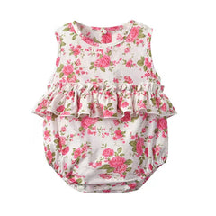 Baby Girl Floral Print Graphic Ruffle Design Sleeveless Onesies & Headband