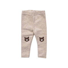 Baby Cartoon Bear Pattern Solid Color Or Striped Design Cotton Pants