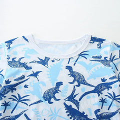 Summer Baby Kids Blue Dinosaurs Pattern T-shirt and Shorts Casual Clothing Set for Boys