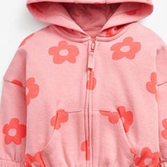 Baby Girl All Over Flower Graphic Zipper Hoodie Coat & Trousers Sets