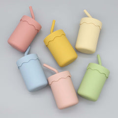 Baby Food Grade Silicone Straw Water Cup Training Leakproof Drop Resistant Drinking Cups