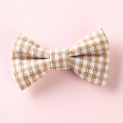 Girls Plaid Pattern Bow Tie Hair Fabric 2 pc. Clips Handmade Accessory