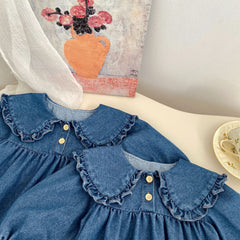 Spring Baby Girls Blue Denim Long-sleeved Onesies or Dress