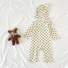 Baby Dot And Bear Pattern Long Sleeve Soft Cotton Jumpsuit