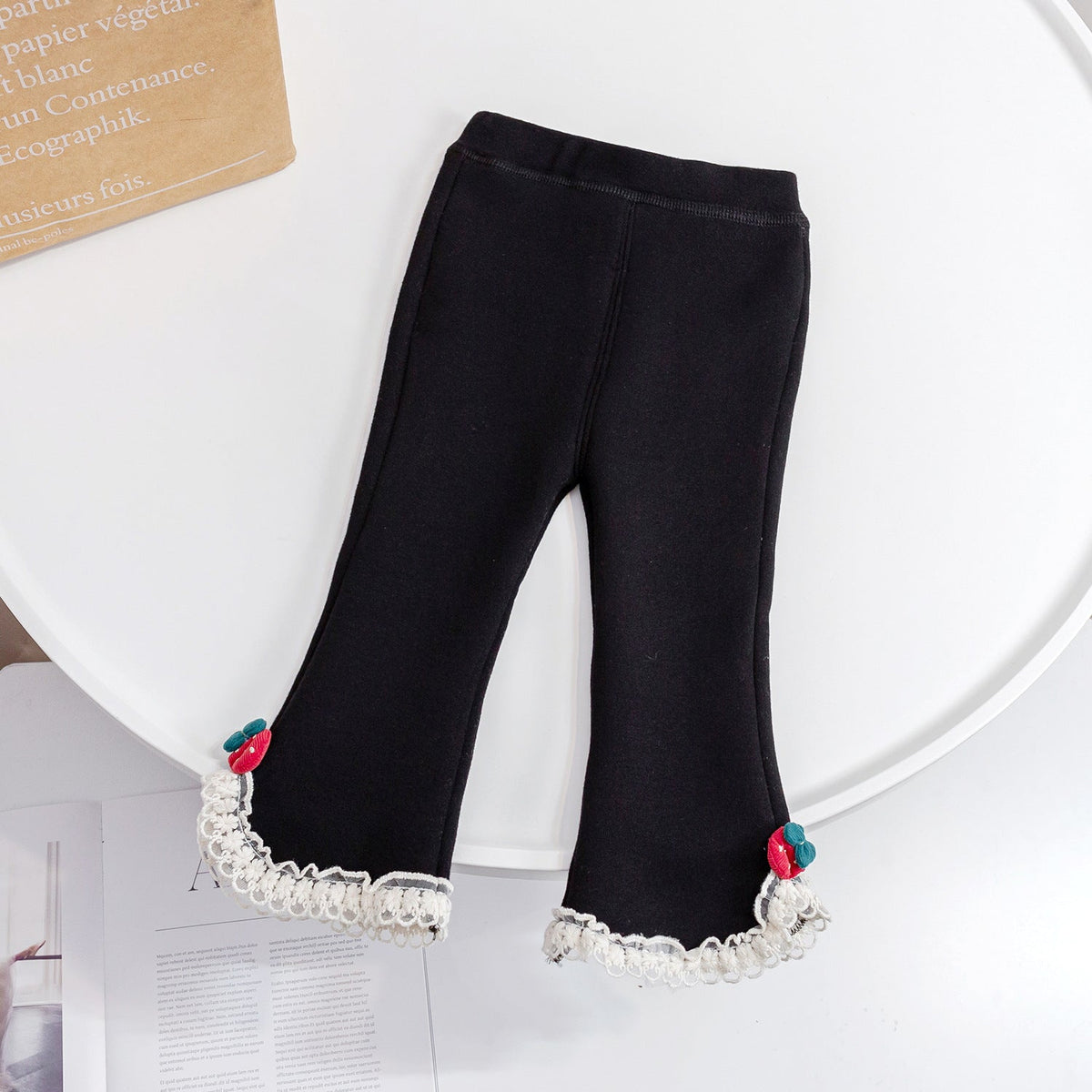 Baby Girl Solid Color Mesh Patched Design Fleece Thickened Pants
