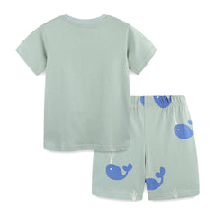 Summer Baby Kids Cartoon Animals Pattern T-shirt and Shorts Color Patchwork Clothing Set for Boys