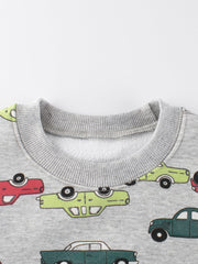 Baby Boys Automobile Cars Cartoon Crew Neck Long Sleeve Grey Pullover