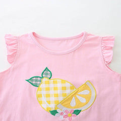 Summer Baby Kids Cute Lemon Pattern Vest and Plaid Shorts Clothing Set for Girls