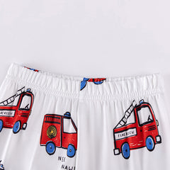 Fire Truck Kids Sleepwear Set – Long Sleeve Shirt and Pants, Cartoon Firefighter Design