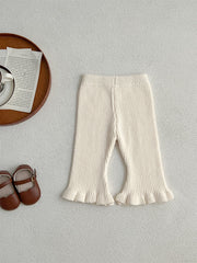 Spring Baby Girls Elastic Flared Knit Floral Lace Pants