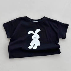 Summer Arrival Kids Crew Neck Short Sleeves Thin Rabbit Print Top T-Shirt