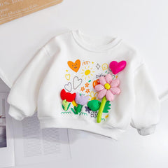 Baby Girl Flower Patched Pattern Thickened Autumn Hoodies