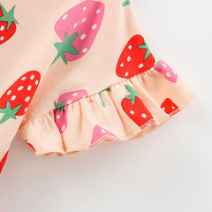 Summer Arrival Strawberry Fruits Pattern Short Sleeves Dress for Stylish Girls