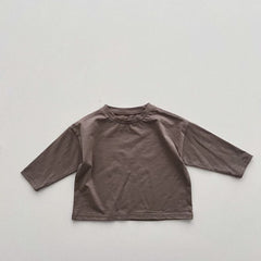 Baby Boy And Girl Solid Color Pullover Design Long-Sleeved Tops