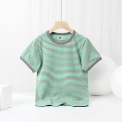 Baby Striped Pattern Crewneck Short Sleeve Cotton T-Shirt