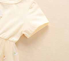 Baby Girl Embroidery Daisy Short-Sleeved Round Collar Dress