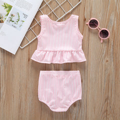 Baby Girl Striped Graphic Ruffle Tops Combo Shorts One Pieces Swimsuit